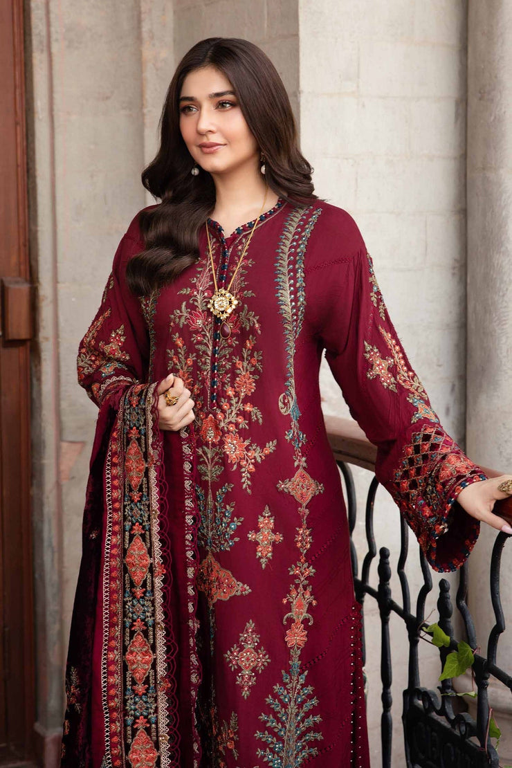 Maria B 3 Piece Unstitched Embroidered Twill Linen Suit | DL-1210