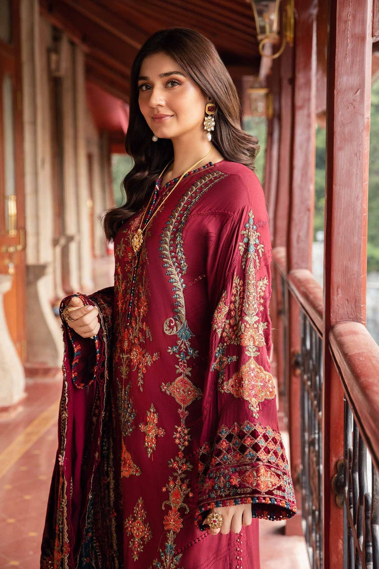 Maria B 3 Piece Unstitched Embroidered Twill Linen Suit | DL-1210