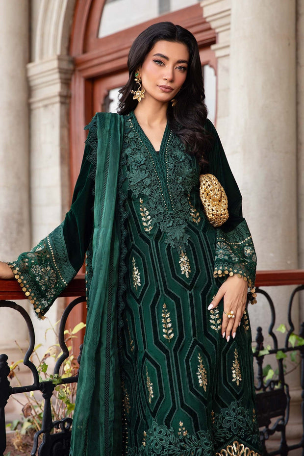Maria B 3 Piece Unstitched Embroidered Velvet Suit | DL-1212