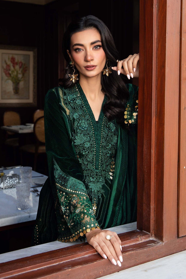 Maria B 3 Piece Unstitched Embroidered Velvet Suit | DL-1212