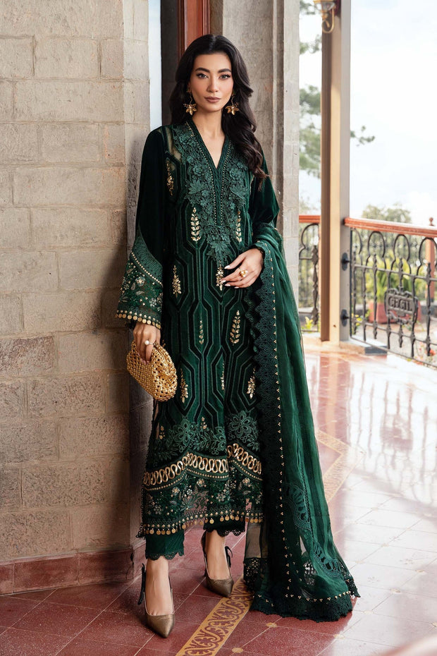 Maria B 3 Piece Unstitched Embroidered Velvet Suit | DL-1212