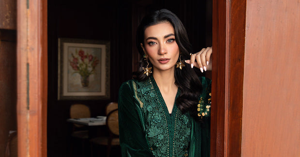 Maria B 3 Piece Unstitched Embroidered Velvet Suit | DL-1212