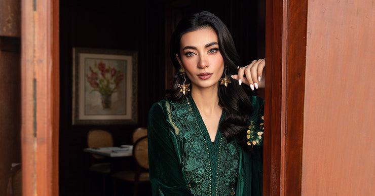 Maria B 3 Piece Unstitched Embroidered Velvet Suit | DL-1212