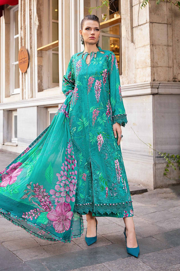 Maria B 3 Piece Unstitched Printed Cambric Suit | MPT-2301-A