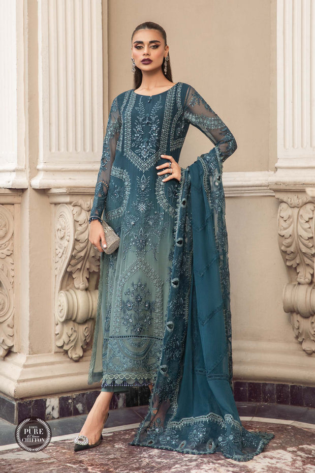 Maria B Unstitched Chiffon | MPC-23-102 Teal Blue