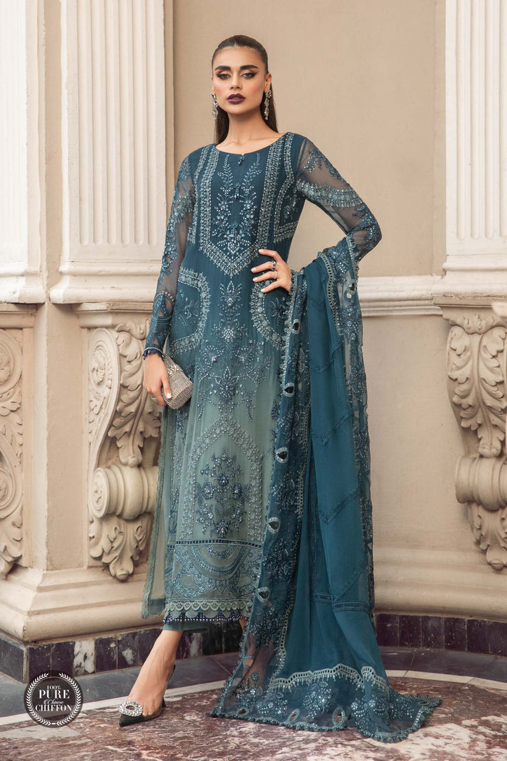 Maria B Unstitched Chiffon | MPC-23-102 Teal Blue