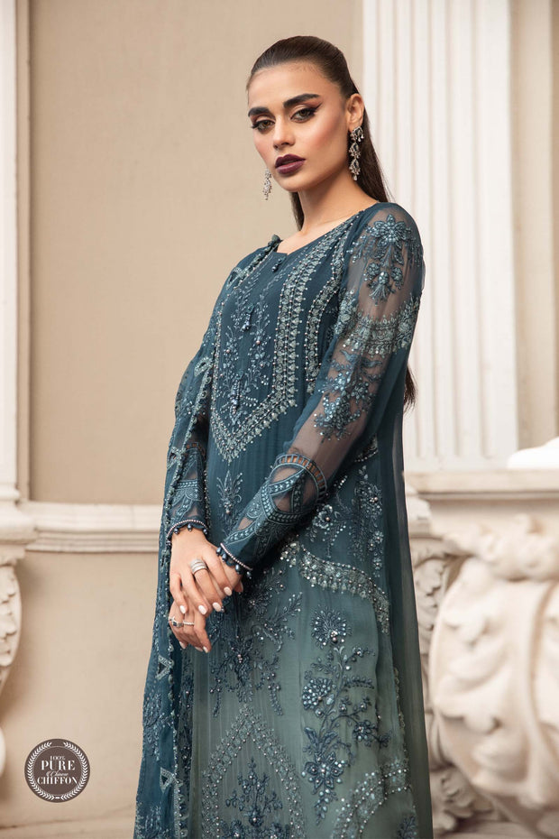Maria B Unstitched Chiffon | MPC-23-102 Teal Blue