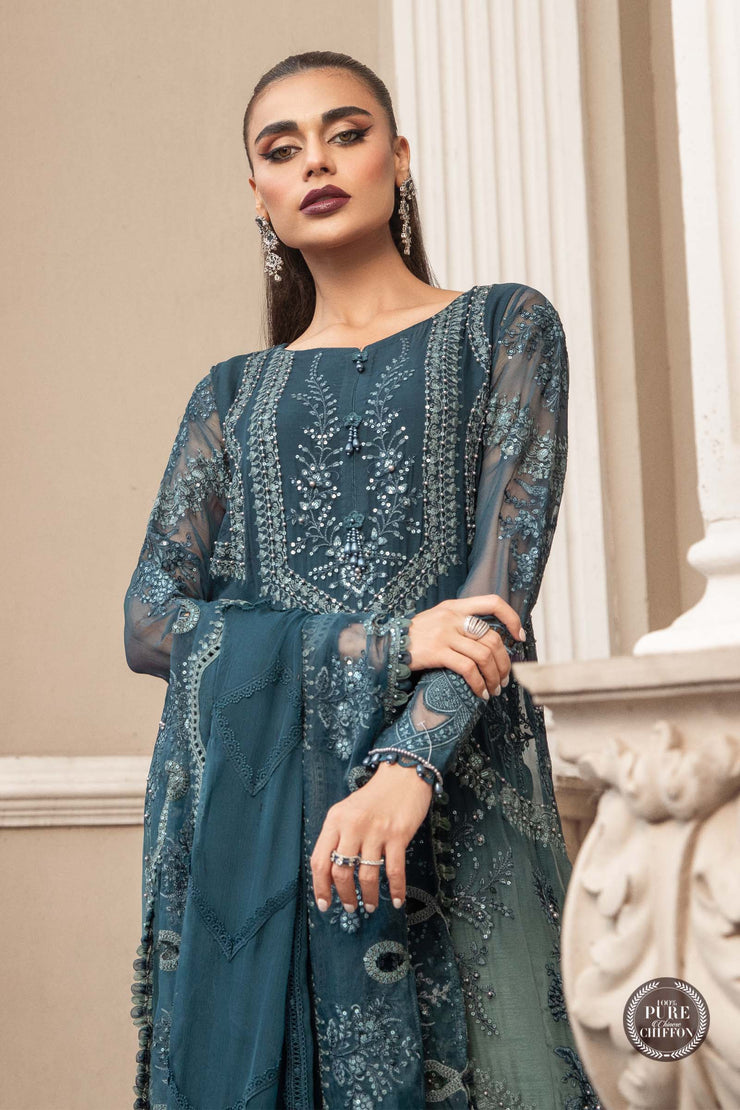 Maria B Unstitched Chiffon | MPC-23-102 Teal Blue
