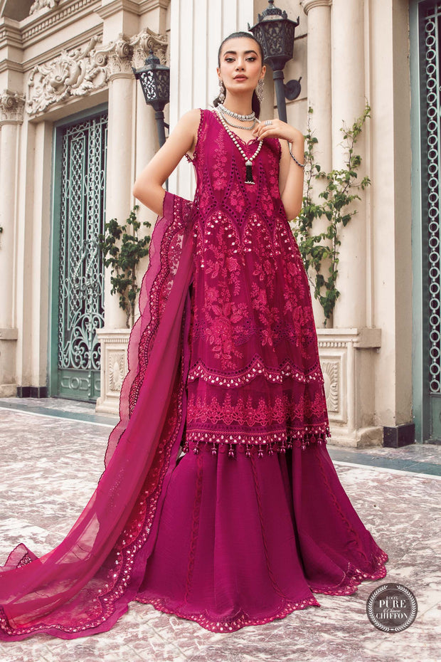 Maria B Unstitched Chiffon | MPC-23-107 Magenta Pink