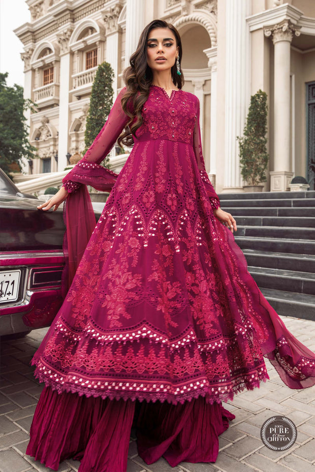 Maria B Unstitched Chiffon | MPC-23-107 Magenta Pink